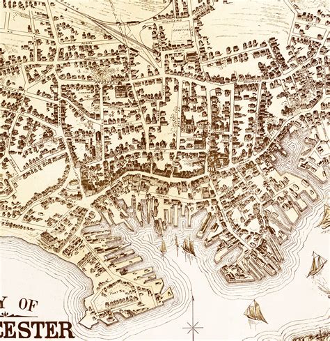Gloucester Ma In 1873 Birds Eye View Map Aerial Panorama Vintage