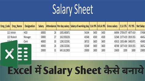 Salary Sheet In Excel I Salary Sheet In Excel With Formula I How To