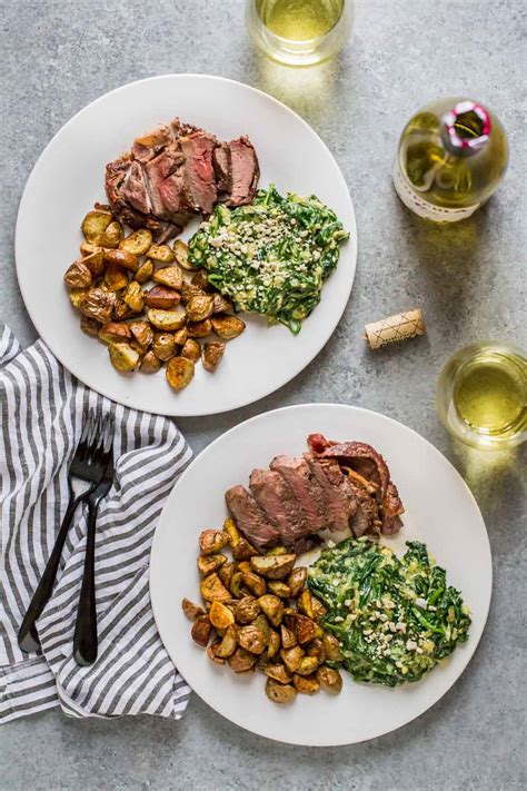 Serve it with a nice bottle of wine, and although mashed or baked potatoes are the most traditional sides for steak, it's fun to dress things up in the potato department for holidays. Steakhouse Dinner for Two - Strawberry Blondie Kitchen