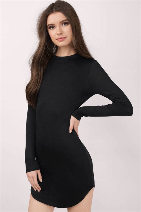 Crafted in velvet fabric with long sleeve styling wrap design it features a sherre panel on the back with metallic polka dots pattern. Black Bodycon Dress - Long Sleeve Dress - Modest Little ...