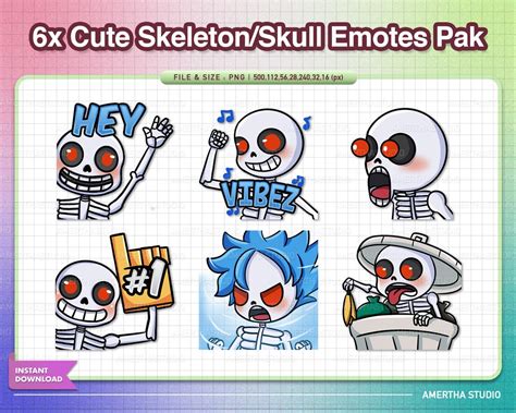 6x Skeleton Skull Twitch Emotes Twitch Emote Astronaut Streamer Emote