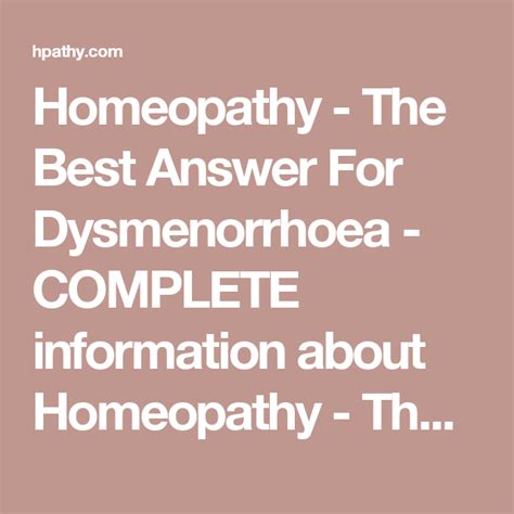 Homeopathy The Best Answer For Dysmenorrhoea Complete Information