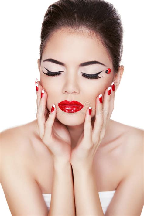 Fashion Make Up And Manicure Red Lips Nails Stock Photo Image Of