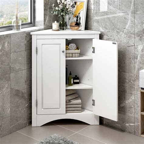 White Storage Corner Cabinet For Small Bathroom