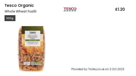 Tesco Organic Whole Wheat Fusilli 500g Compare Prices And Where To