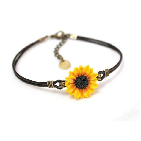leather bracelet sunflower bracelet sunflower leather bracelet personalized antique brass