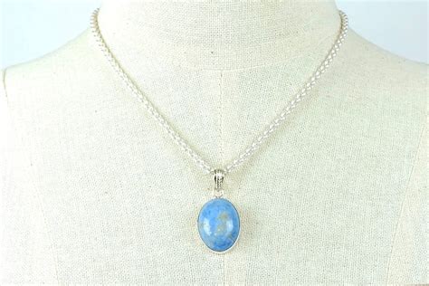 Blue Opal Necklace Oval Pendant Necklace With Gemstone Charm Etsy