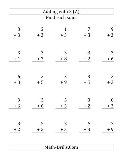 Challenge your third grade mathematicians with these addition and subtraction word problems. 25 Adding Threes Questions (A)