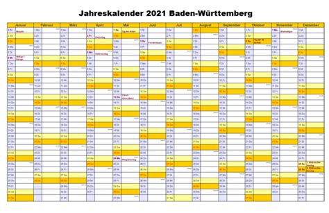 Kostenlos Druckbar Jahreskalender 2021 Baden Württemberg Kalender Zum