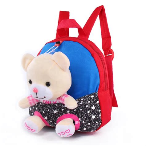 Kindergarten School Bags Cartoon Bear Dolls Applique Canvas Backpack