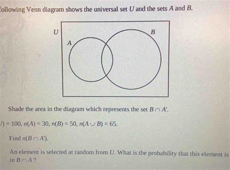 Following Venn Diagram Shows The Universal Set U And The Sets A And B