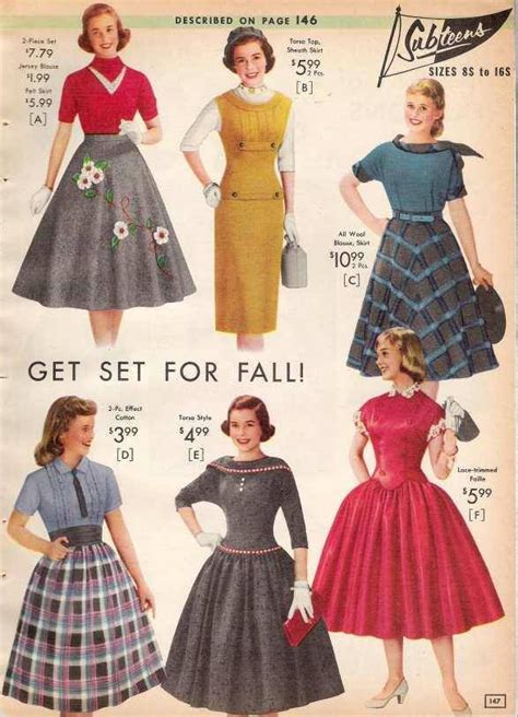 1957 Fall Fashions For Teens I Love The Grey Skirt On The Upper Right