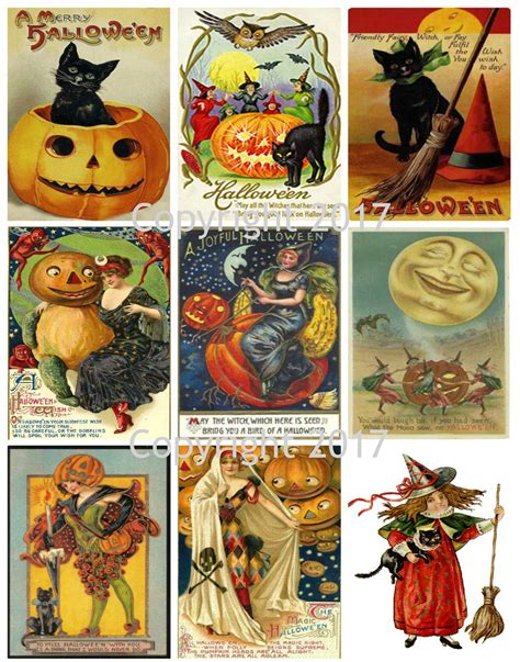 Printable Vintage Halloween Cards Collage Sheet 101 Instant Etsy Australia
