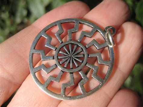 925 Silver Black Sun Wheel Sonnenrad Viking Germanic Pendant Necklace