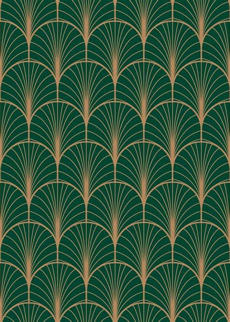 Emerald Deco Pattern Mural Wallpaper Art Deco Wallpaper Green Art