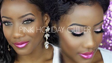 Pink Sparkle Holiday Party Look Chatty Pink Glitter Makeup For Dark