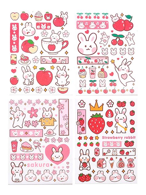 4sheets Cartoon Rabbit Print Random Sticker Stickers Kawaii Anime