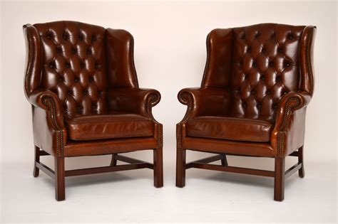 A winged armchair is a armchair with wings mounted to the back of the chair often stretching down to the arm rest. Very comfortable pair of antique Chippendale style leather ...