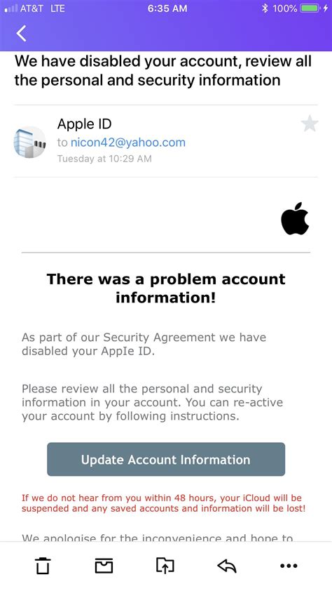 Email Scam To Get You To Enter Your Apple ID In Order To Avoid Losing