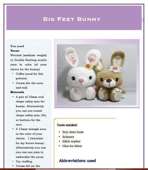Feel free to sell your nished items. PDF Amigurumi Pattern: Big Feet Bunny | Amigurumi patrones gratis, Crochet amigurumi patrones ...