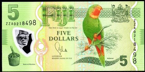 Banknote Fiji 5 Dollars 2012 Polymer P 115r Replacement Note Unc