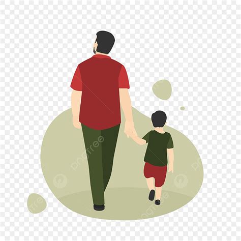 Gambar Vektor Ilustrasi Ayah Dan Anak Berjalan Bersama Terisolasi Pada
