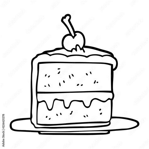 Line Drawing Cartoon Cake Slice Stock Vector Adobe Stock