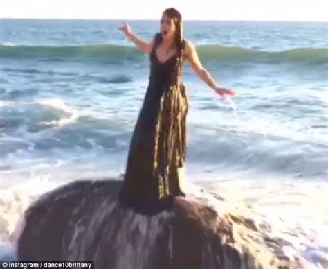 Dancing With The Stars S Brittany Cherry Hit By Enormous Wave During A Beach Shoot Daily Mail