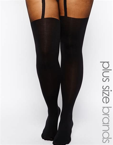 Pretty Polly Curves Mock Suspender Tights At Suspender Tights Cute Tights Plus Size