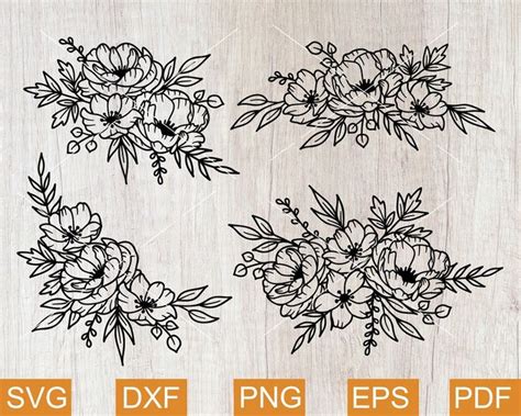 Art And Collectibles Digital Drawing And Illustration Peonies Flowers Svg