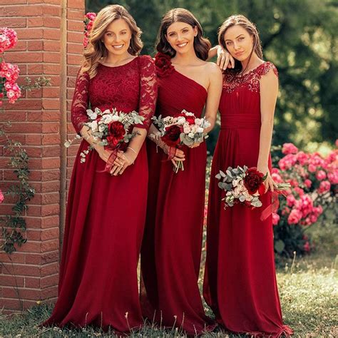 5 Styles Burgundy Bridesmaid Dresses Floor Length Bridesmaid Gown