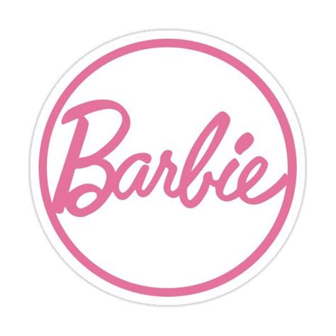 The Word Barbie Is In Pink On A White Circle With A Black And Red Outline