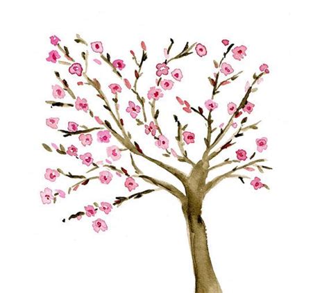 Almond Tree art print of Original watercolor painting in Pink and Brown