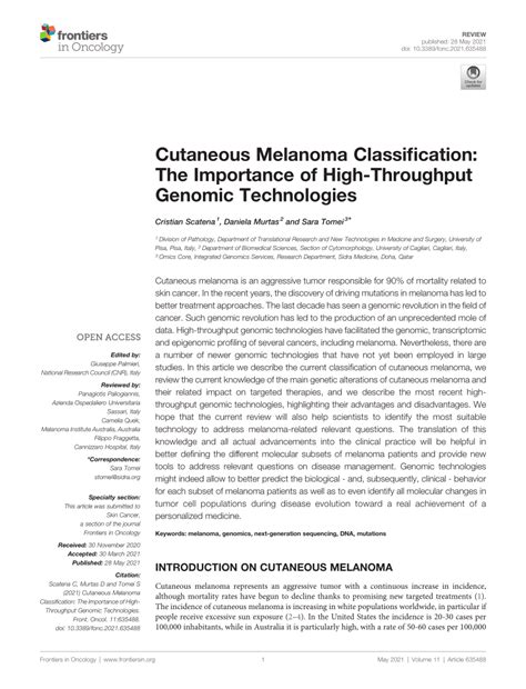 Pdf Cutaneous Melanoma Classification The Importance Of High Throughput Genomic Technologies