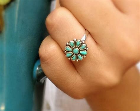 Turquoise Ring Natuurlijke Turquoise Sterling Silver Ring Etsy