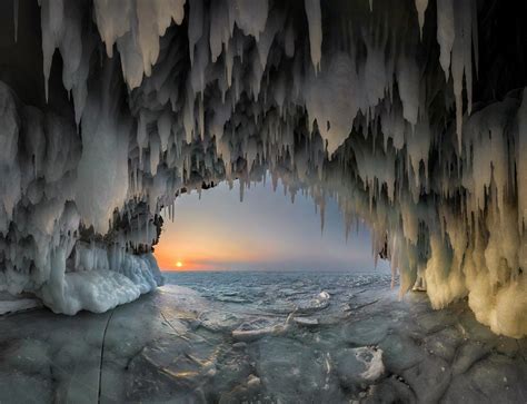 Ice Cave At Sunset Image Abyss
