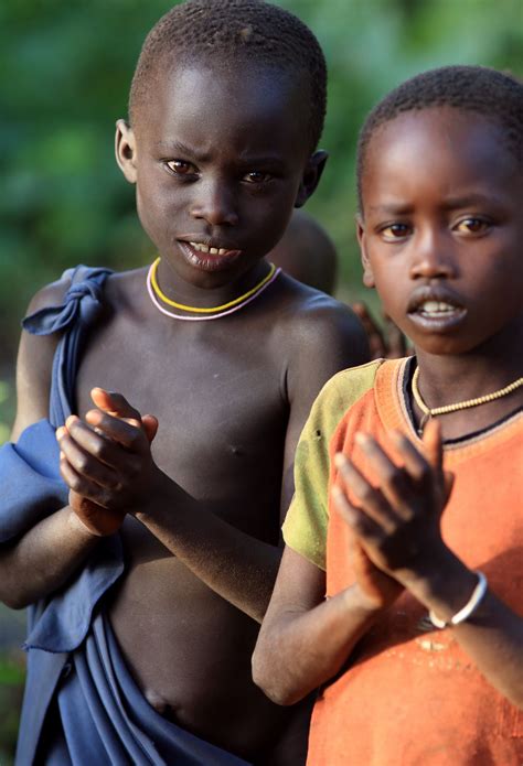 Ethiopia Tribes Surma Suri People Two Boys Participating A Dance