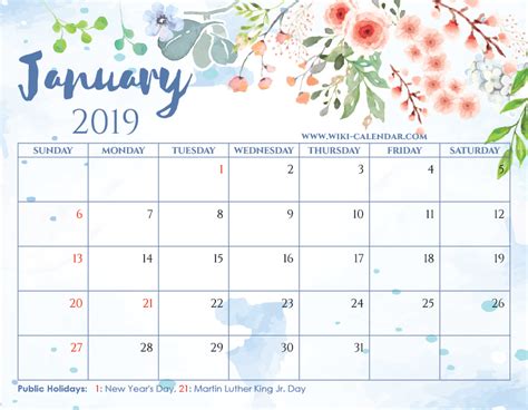 January 2019 Calendar With Holidays Bmp U