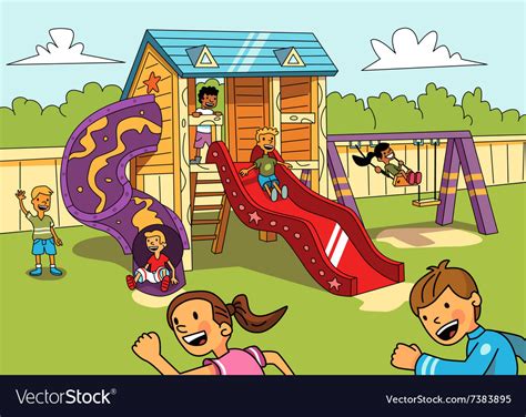 Kids On Playground Royalty Free Vector Image Vectorstock