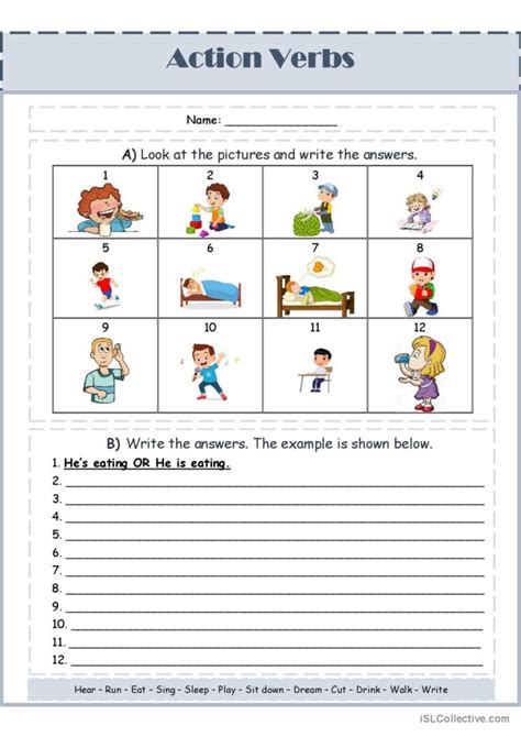 Action Verbs English Esl Worksheets Pdf And Doc