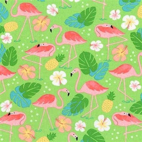 Flamingo Paradise Lime Green Robert Kaufman Fabric Etsy
