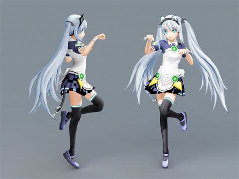 White Cat Anime Girl 3d Model 3ds Max Files Free Download