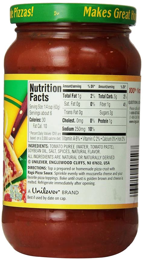 Ragu Sauce Nutrition Label Trovoadasonhos