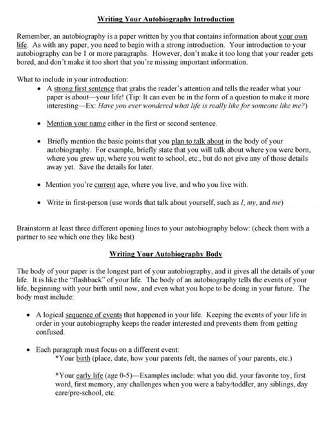 autobiography template  autobiography writing