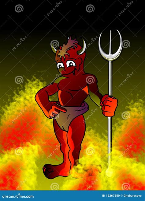 Little Red Devil Cartoon In Flames Stock Photo Image 16267350