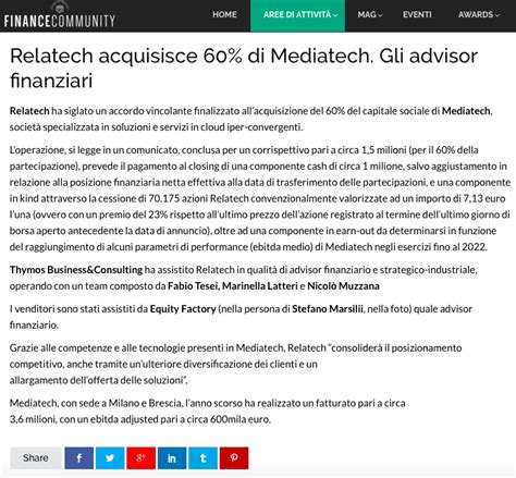 Con l'avanzata dirompente della tecnologia nel mondo degli investimenti il confronto tra l'uomo e il robo advisor diventa una patata bollente. Relatech acquisisce 60% di Mediatech - Thymos Advisor ...