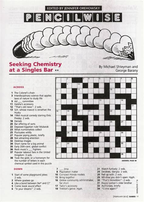 The solution to each puzzle will still be published online at midday on the following friday. Chemistry Crossword Puzzle by Michael Shteyman and George ...