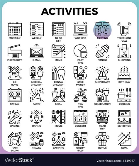 Daily Activities Concept Detailed Line Icons Vector Image