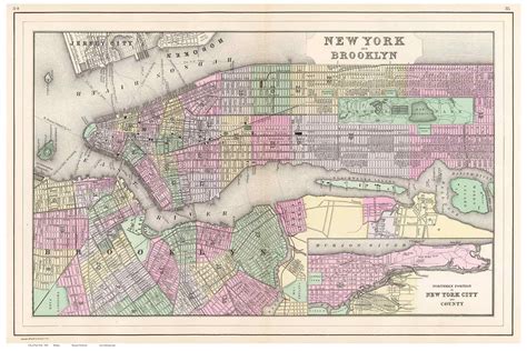 New York City 1880 Bradley Manhattan Old Map Reprint Old Maps