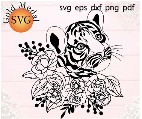 Tiger Head With Flowers Svg File For Cricut Tiger Face For Etsy